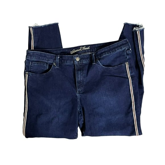 Universal Threads Dark Blue Cropped Jeans Red & White Stripe 16 NEW - Picture 6 of 16